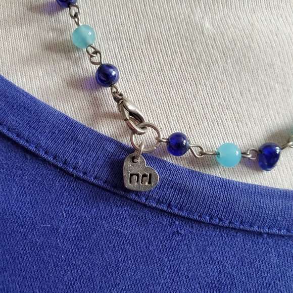16" Silver Tone Blue Glass Bead Strand Necklace ND Jewelry Handmade Women Style - Picture 3 of 4